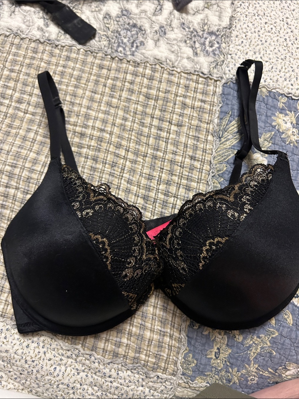 La SENZA Black Bra with Gold Lace Accent